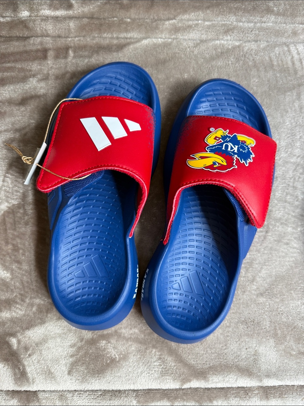 adidas Red & Blue Kansas Jayhawks Adjustable Slide Sandals
